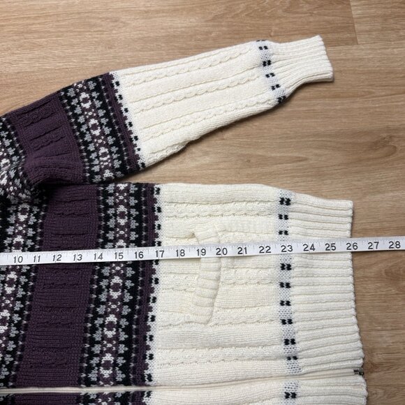 FLATIRON MILLS SWEATER VINTAGE KNIT FULL ZIP WOMENS M NORDIC CREAM PURPLE WINTER - Picture 8 of 9